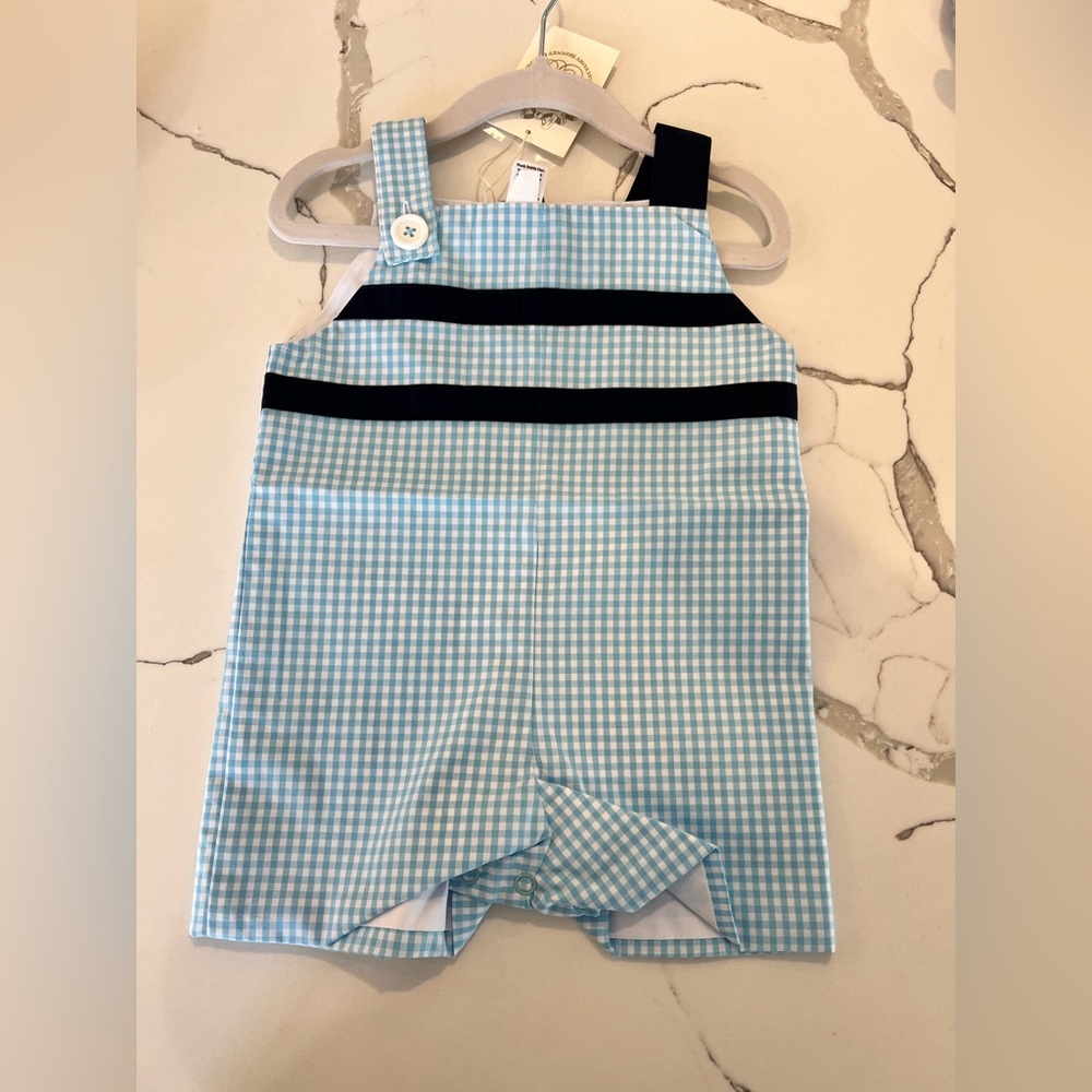NWT The Beaufort Bonnet Company Blue Gingham Baby Romper